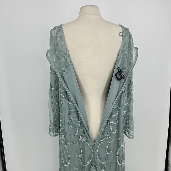 Pisarro Nights Women's Beaded Illusion Neck Gown Size 20 Formal Dress Mint Green - Picture 11 of 16